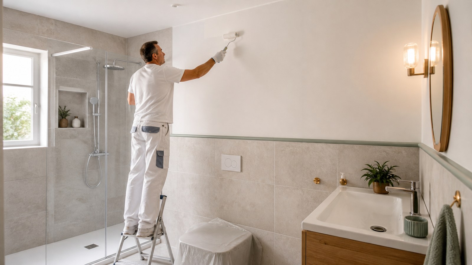 Salle de bain rénovée avec une peinture adaptée aux pièces humides
